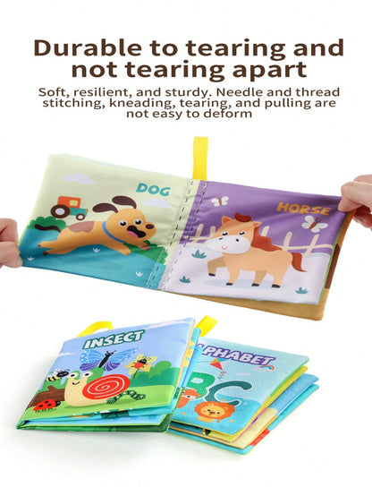 Baby Unbreakable Early Educational Teething Cloth Book With Animals, Vehicles And English Text, Cognitive Learning Toy