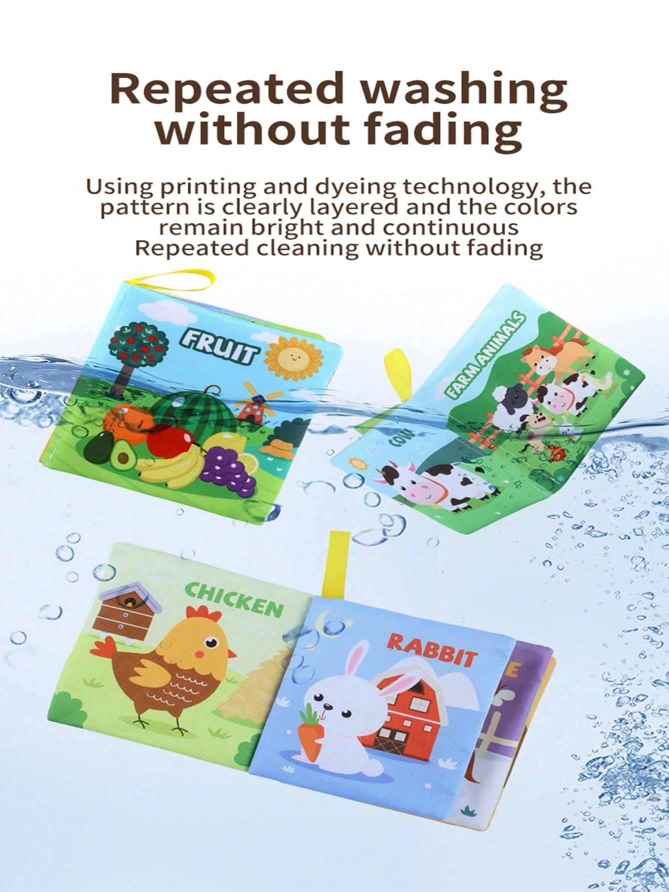 Baby Unbreakable Early Educational Teething Cloth Book With Animals, Vehicles And English Text, Cognitive Learning Toy