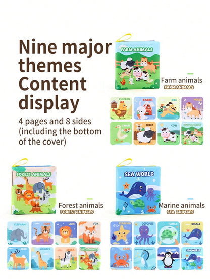 Baby Unbreakable Early Educational Teething Cloth Book With Animals, Vehicles And English Text, Cognitive Learning Toy
