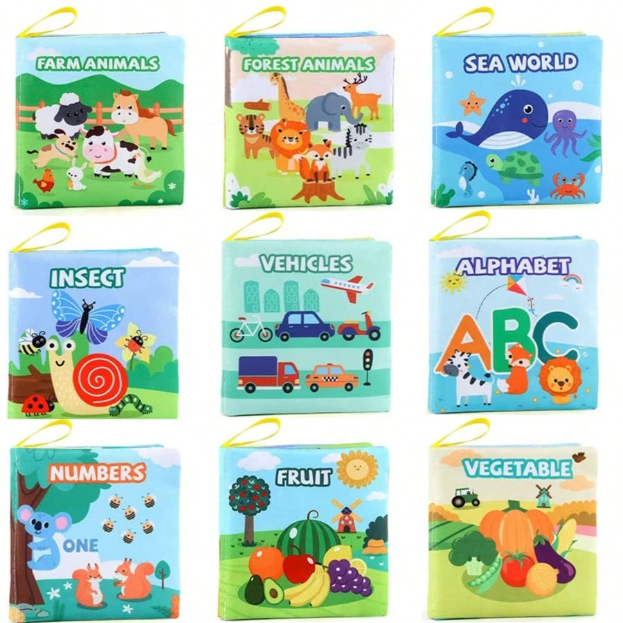 Baby Unbreakable Early Educational Teething Cloth Book With Animals, Vehicles And English Text, Cognitive Learning Toy