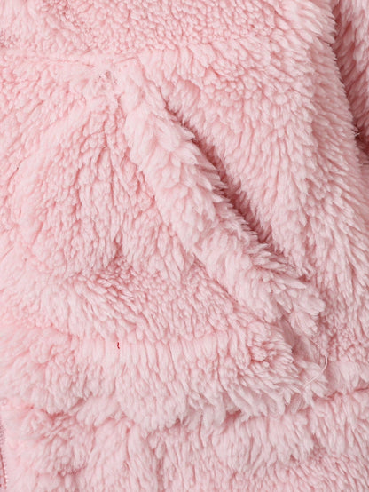 Babygirl Casual Solid Color Cute Heart Fluffy Hooded Jacket,In Fall/Winter