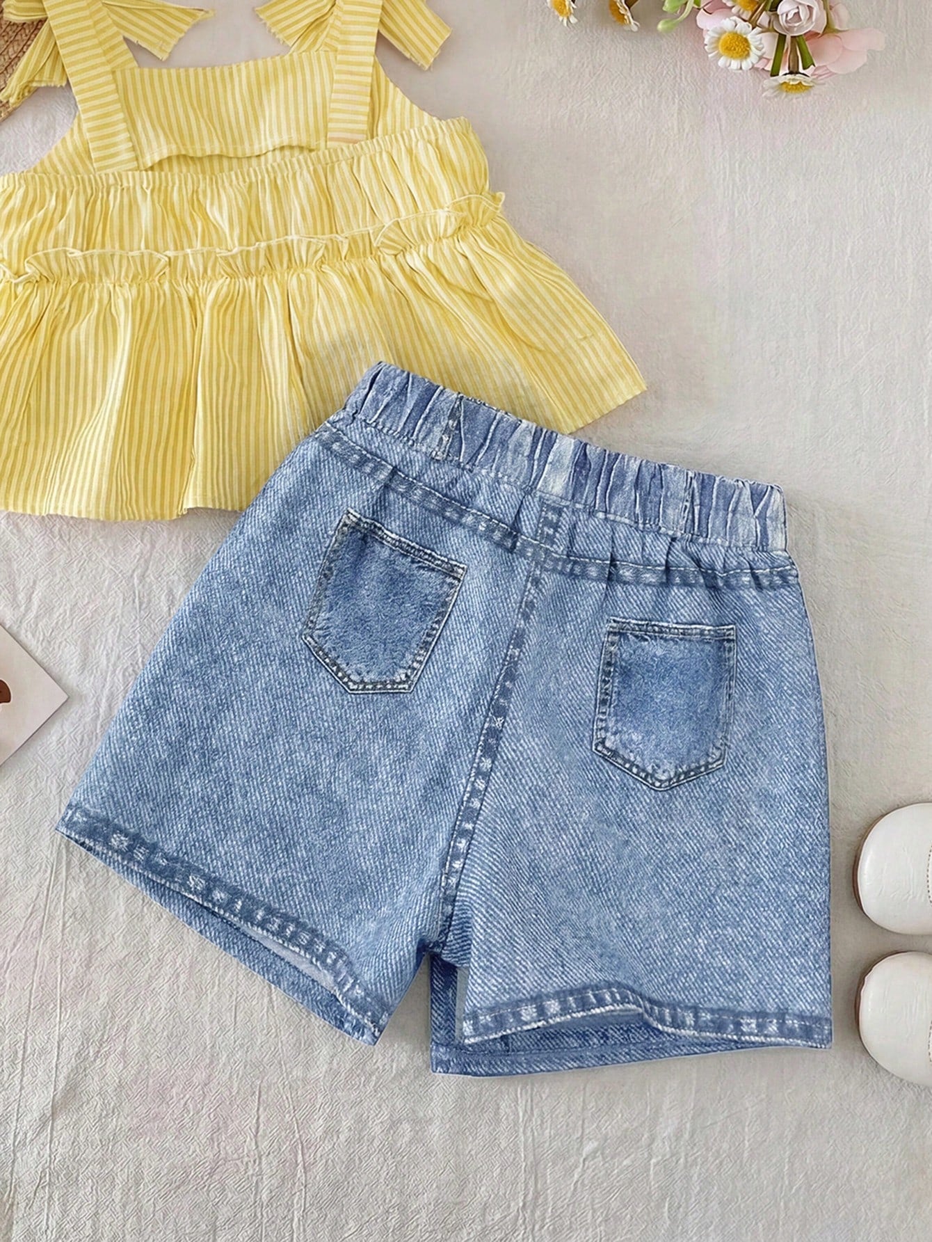 Babygirl Cute Casual Versatile Vacation Striped Elastic Waist Shorts(Only Sell Pants)