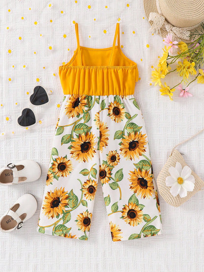 Babygirl Cute Floral Print Sleeveless Jumpsuit, Summer