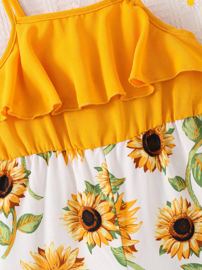 Babygirl Cute Floral Print Sleeveless Jumpsuit, Summer