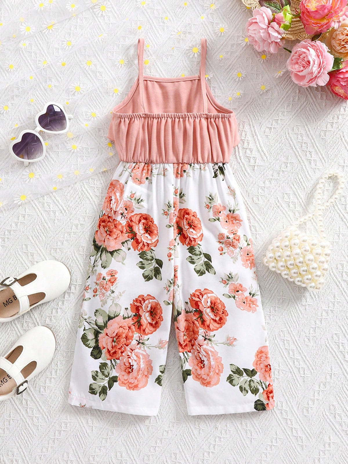 Babygirl Cute Floral Print Sleeveless Jumpsuit, Summer