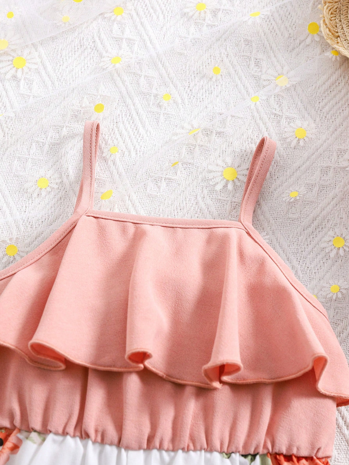 Babygirl Cute Floral Print Sleeveless Jumpsuit, Summer