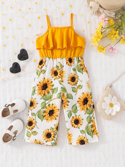Babygirl Cute Floral Print Sleeveless Jumpsuit, Summer