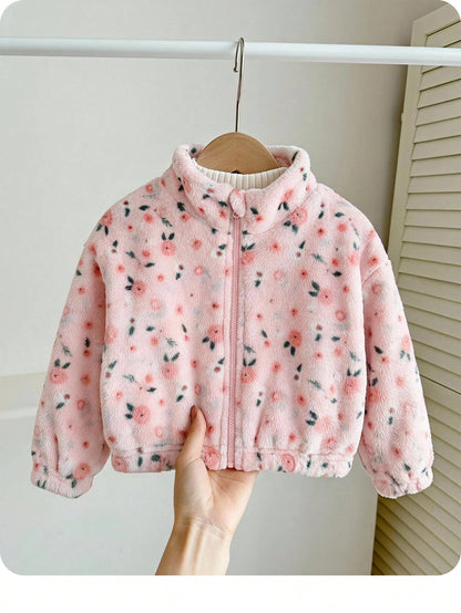 Babygirl Cute Versatile Casual Fuzzy Ditsy Floral Long Sleeve Winter Jacket