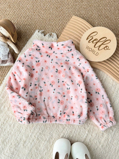 Babygirl Cute Versatile Casual Fuzzy Ditsy Floral Long Sleeve Winter Jacket