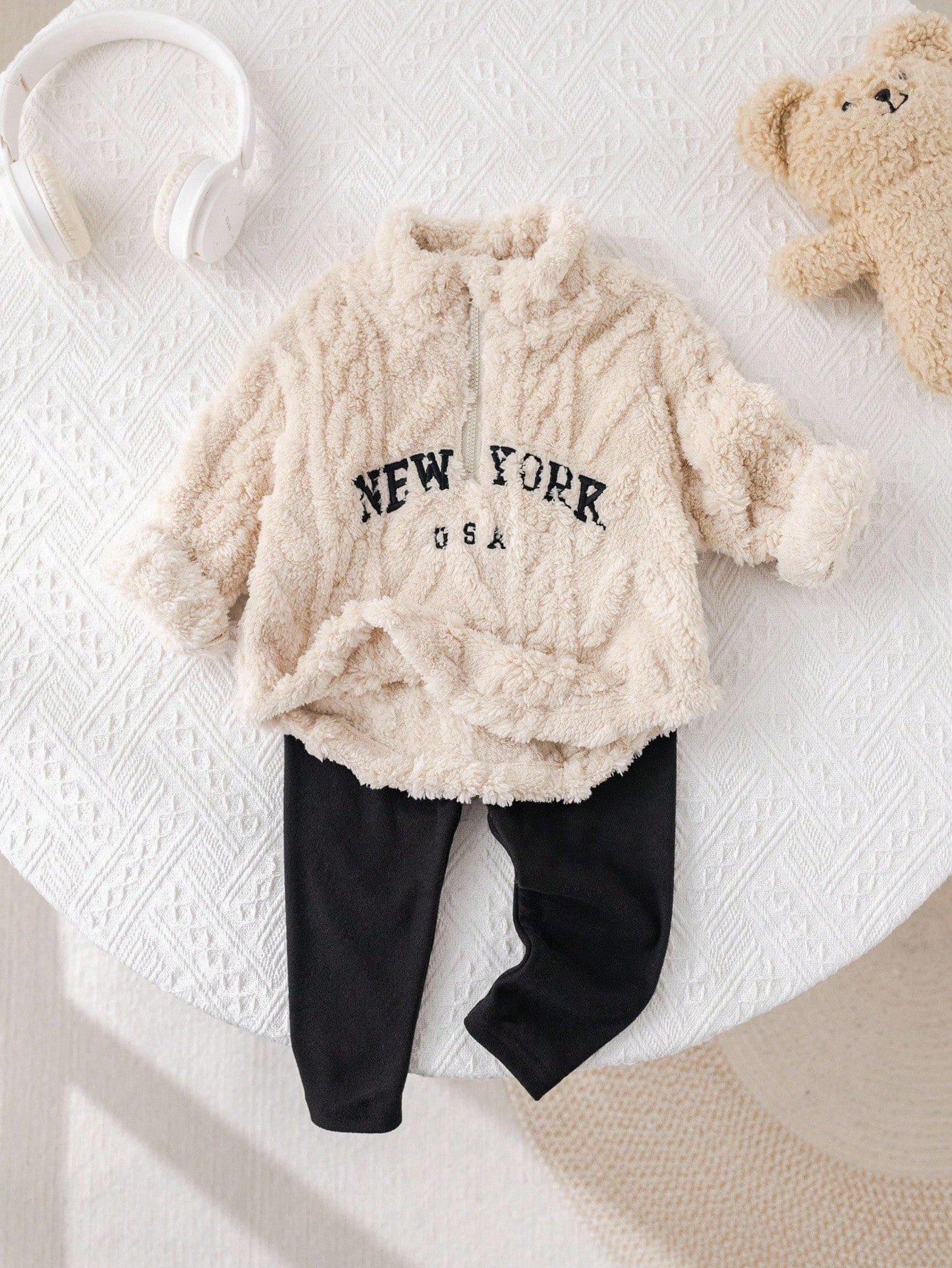 Babygirl Fluffy Long Sleeve Sweatshirt Set, Autumn/Winter Fall
