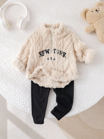 Babygirl Fluffy Long Sleeve Sweatshirt Set, Autumn/Winter Fall