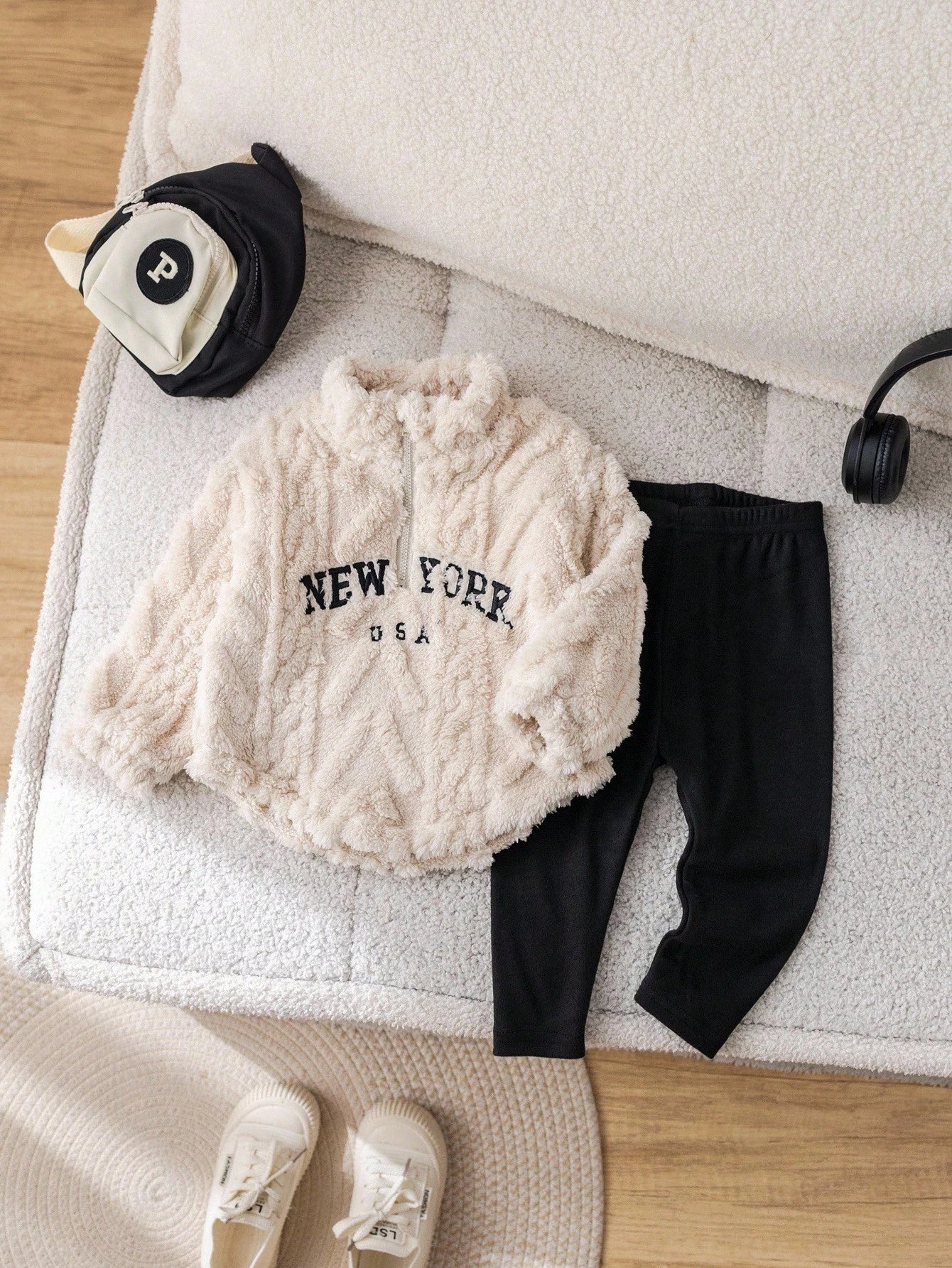 Babygirl Fluffy Long Sleeve Sweatshirt Set, Autumn/Winter Fall