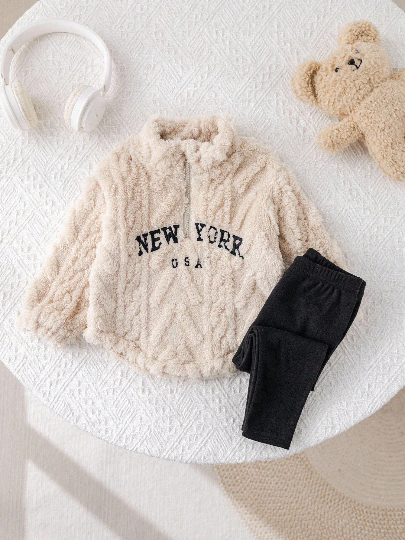 Babygirl Fluffy Long Sleeve Sweatshirt Set, Autumn/Winter Fall