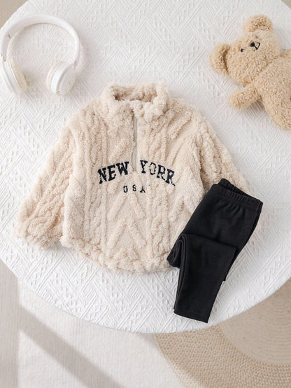 Babygirl Fluffy Long Sleeve Sweatshirt Set, Autumn/Winter Fall