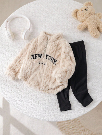 Babygirl Fluffy Long Sleeve Sweatshirt Set, Autumn/Winter Fall
