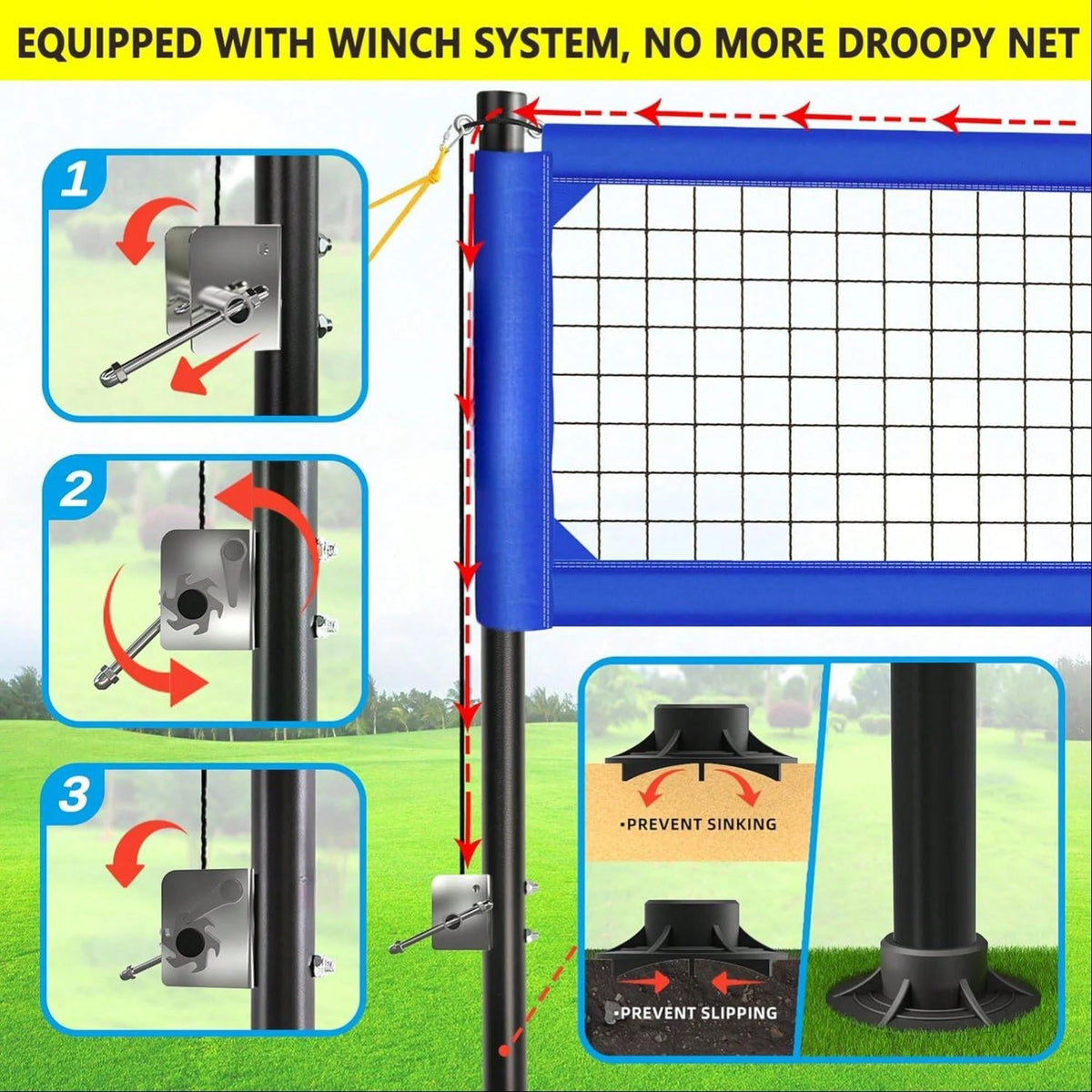 Backyard Volleyball Net Outdoor With Steel Anti-Sag System Adjustable Aluminum Poles Volleyball...