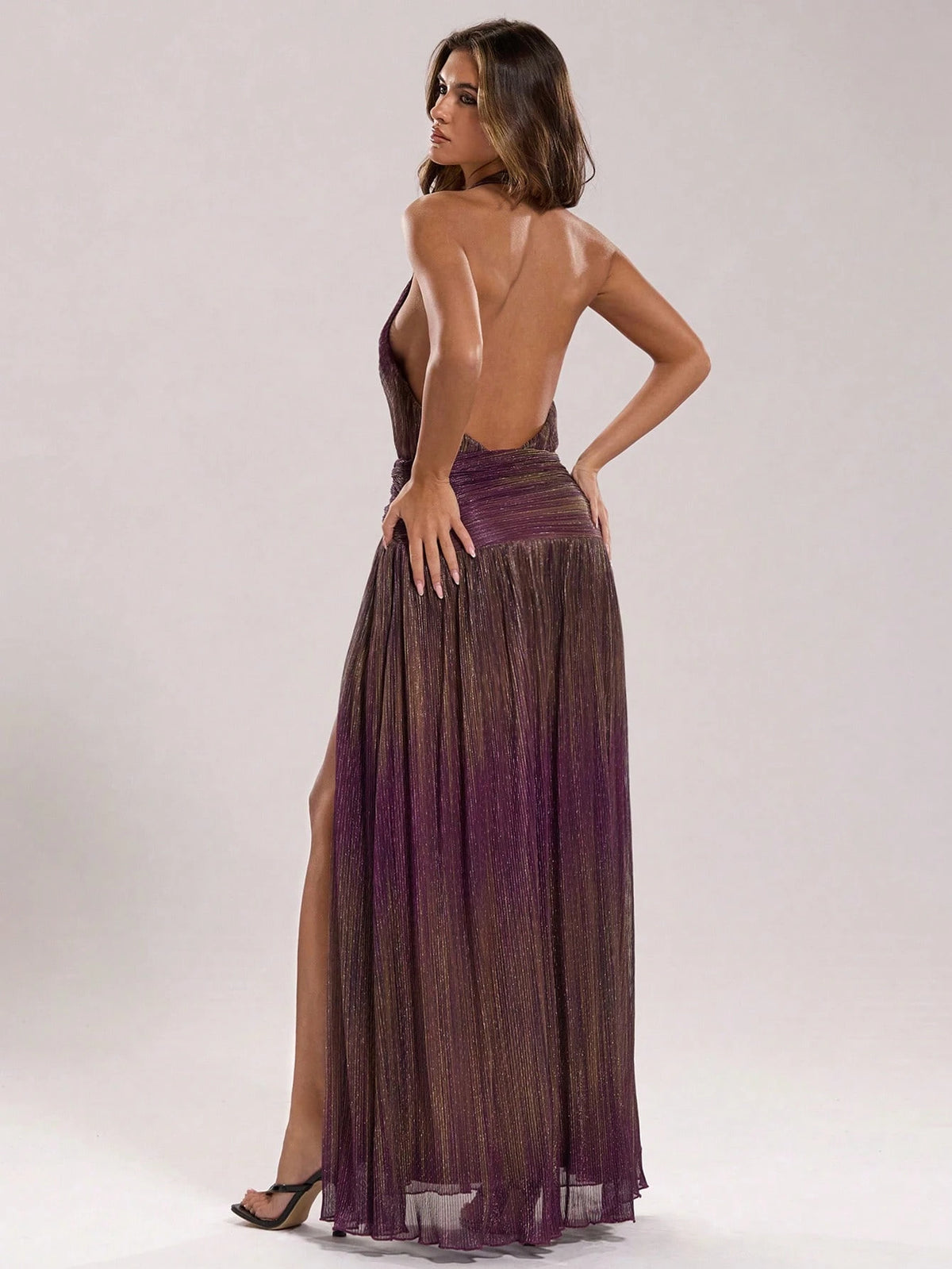 BAE Dark Purple Summer Elegant Sexy Strapless Deep V Neckline Off The Shoulder Multi-Wear High Slit Maxi Dress For Beach Party Club Night Out Festival