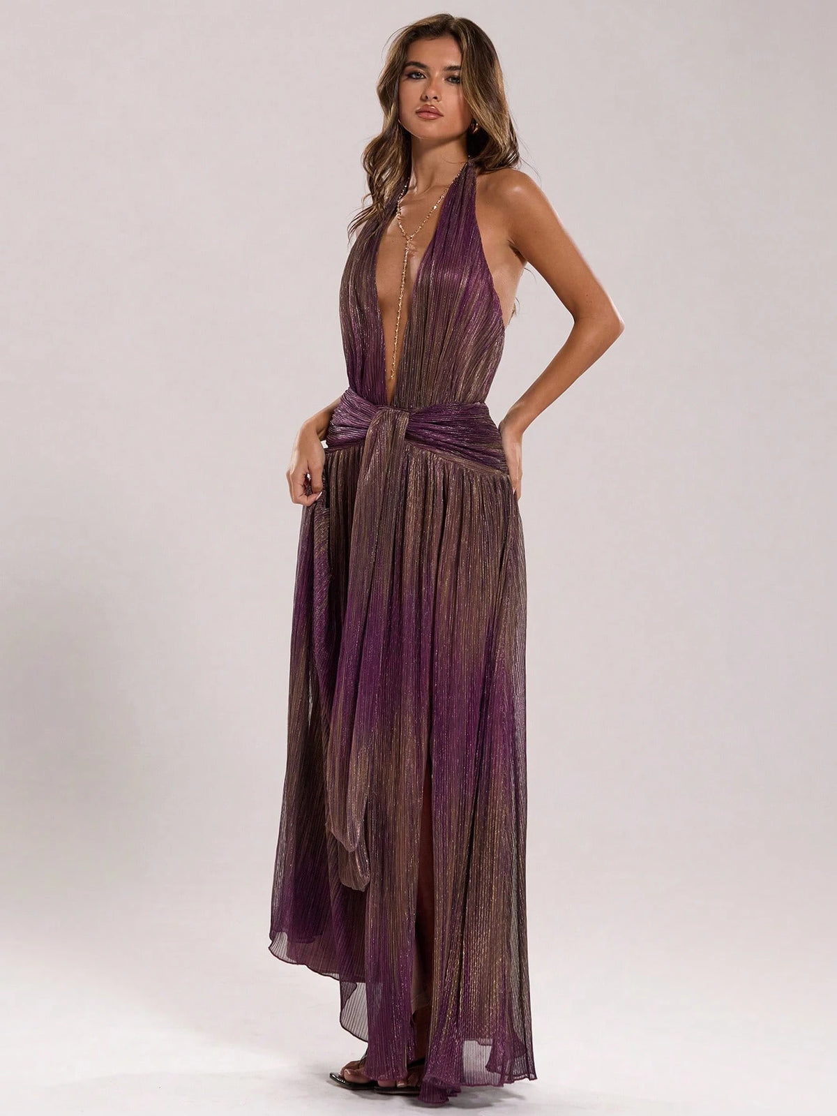 BAE Dark Purple Summer Elegant Sexy Strapless Deep V Neckline Off The Shoulder Multi-Wear High Slit Maxi Dress For Beach Party Club Night Out Festival