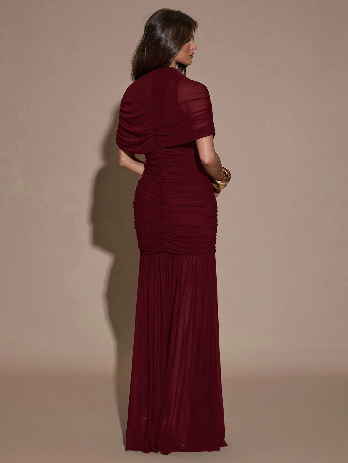 BAE Elegant Ruched Skirt Bodycon Dress, Suitable For Cocktail Party, Date, Autumn/Winter Layering, Formal Gathering Burgundy Women