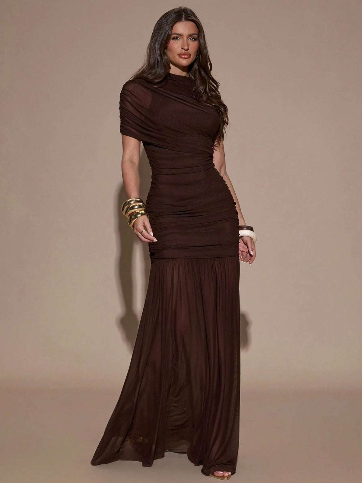 BAE Elegant Ruched Skirt Bodycon Dress, Suitable For Cocktail Party, Date, Autumn/Winter Layering, Formal Gathering Burgundy Women