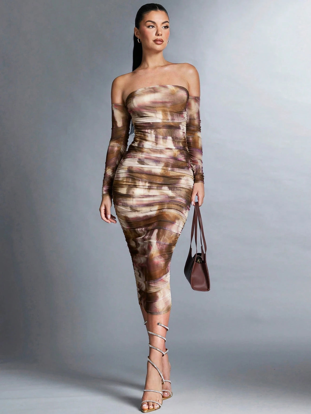 BAE Tie-dye Pleated Off Shoulder Dress