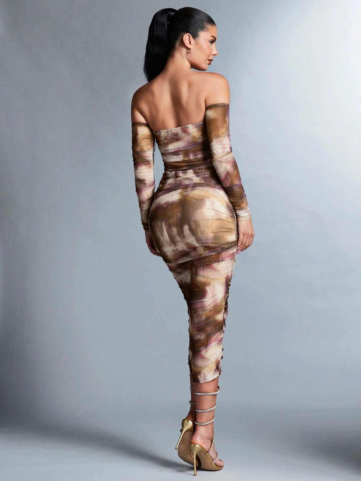 BAE Tie-dye Pleated Off Shoulder Dress