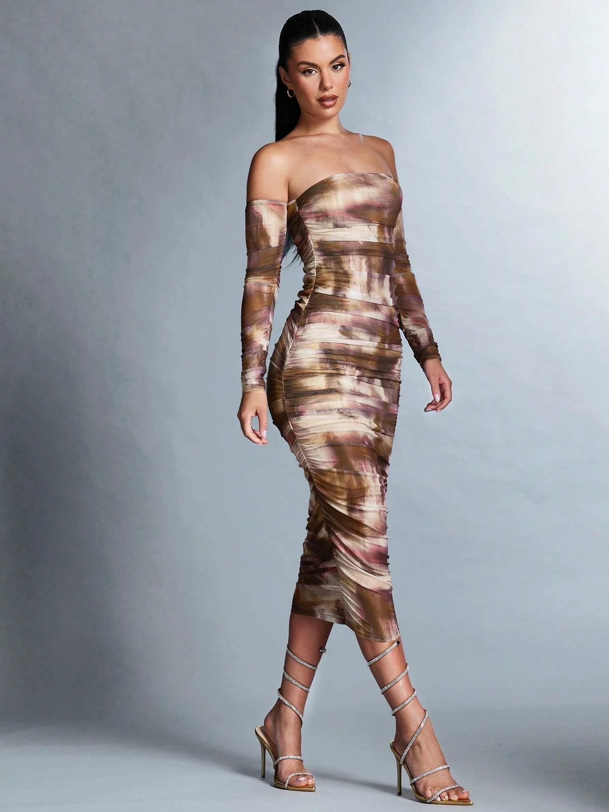 BAE Tie-dye Pleated Off Shoulder Dress