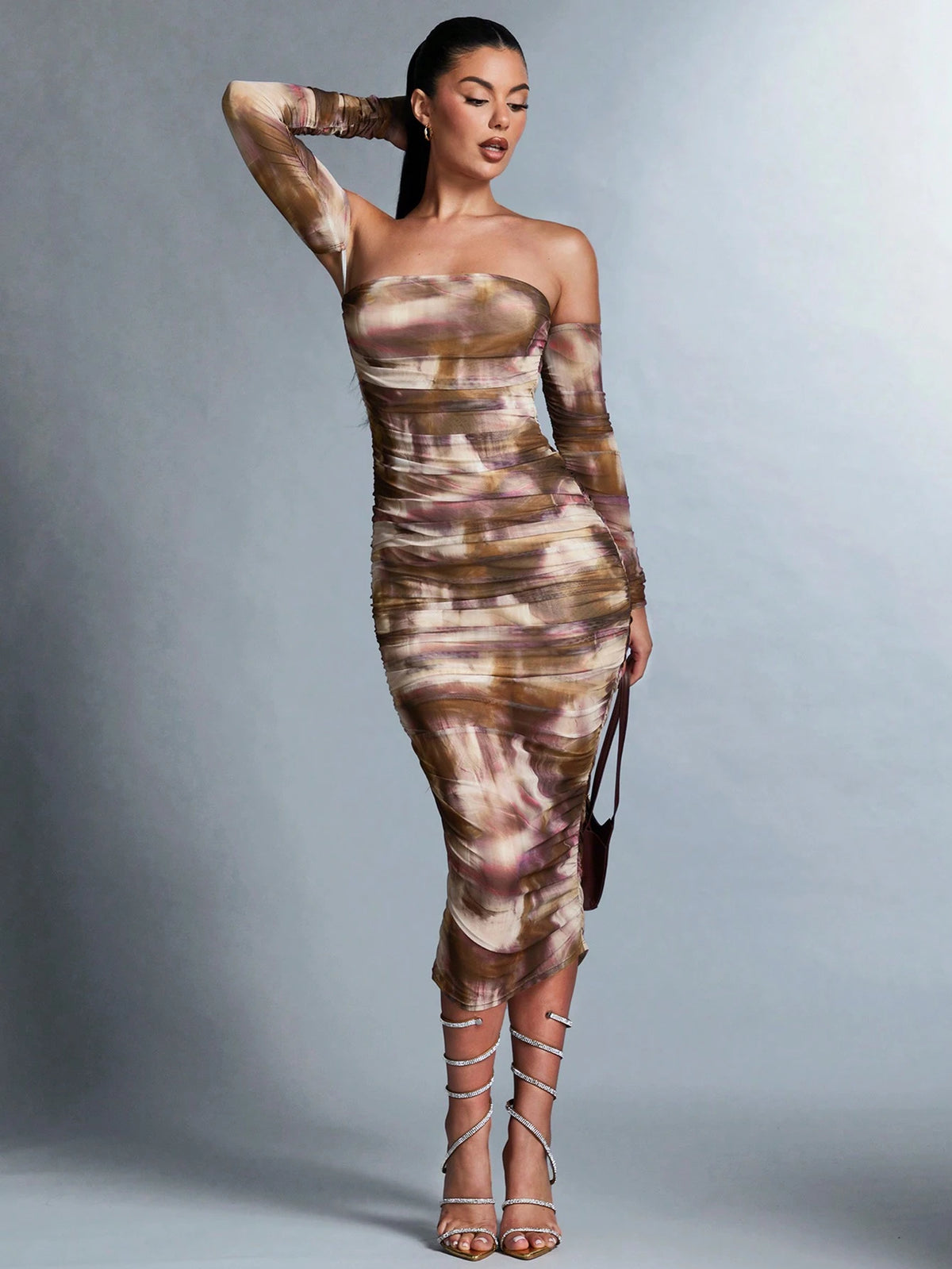 BAE Tie-dye Pleated Off Shoulder Dress