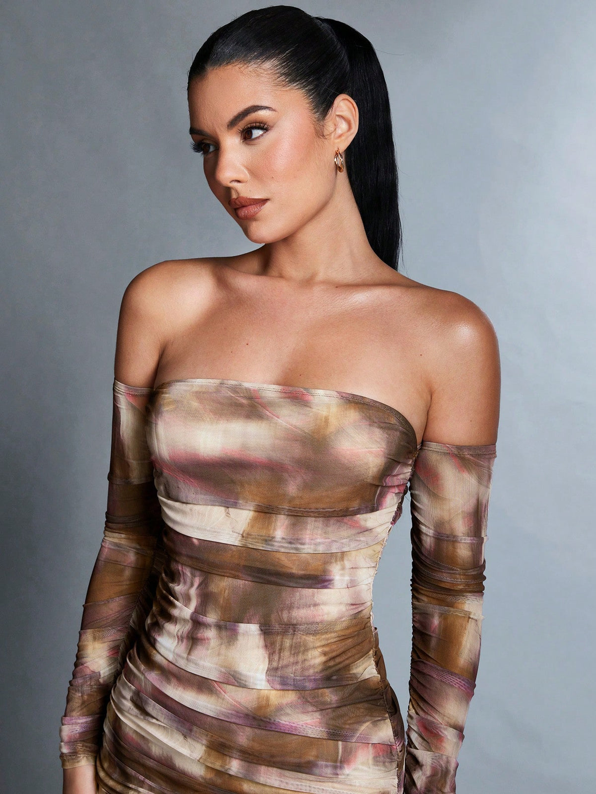 BAE Tie-dye Pleated Off Shoulder Dress