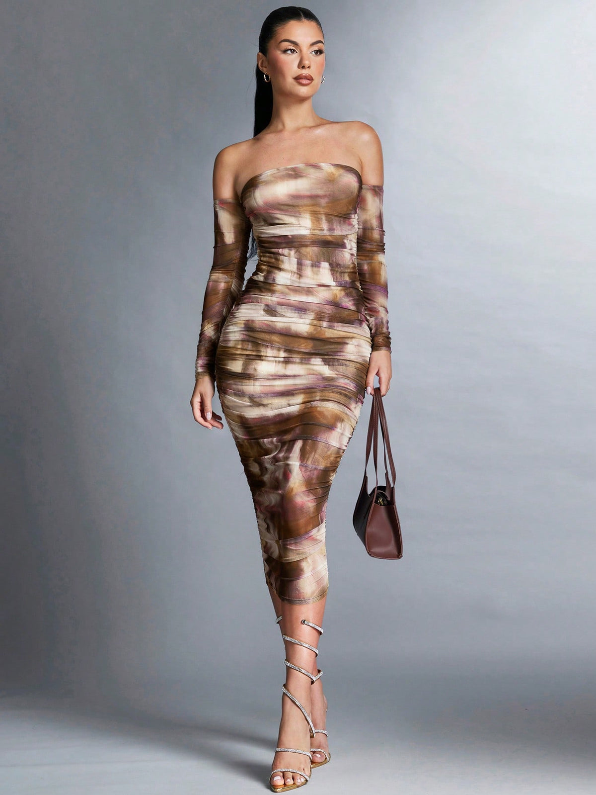 BAE Tie-dye Pleated Off Shoulder Dress