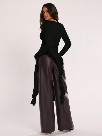 BAE Women's Casual Solid Color Asymmetrical Hem Flowy Top