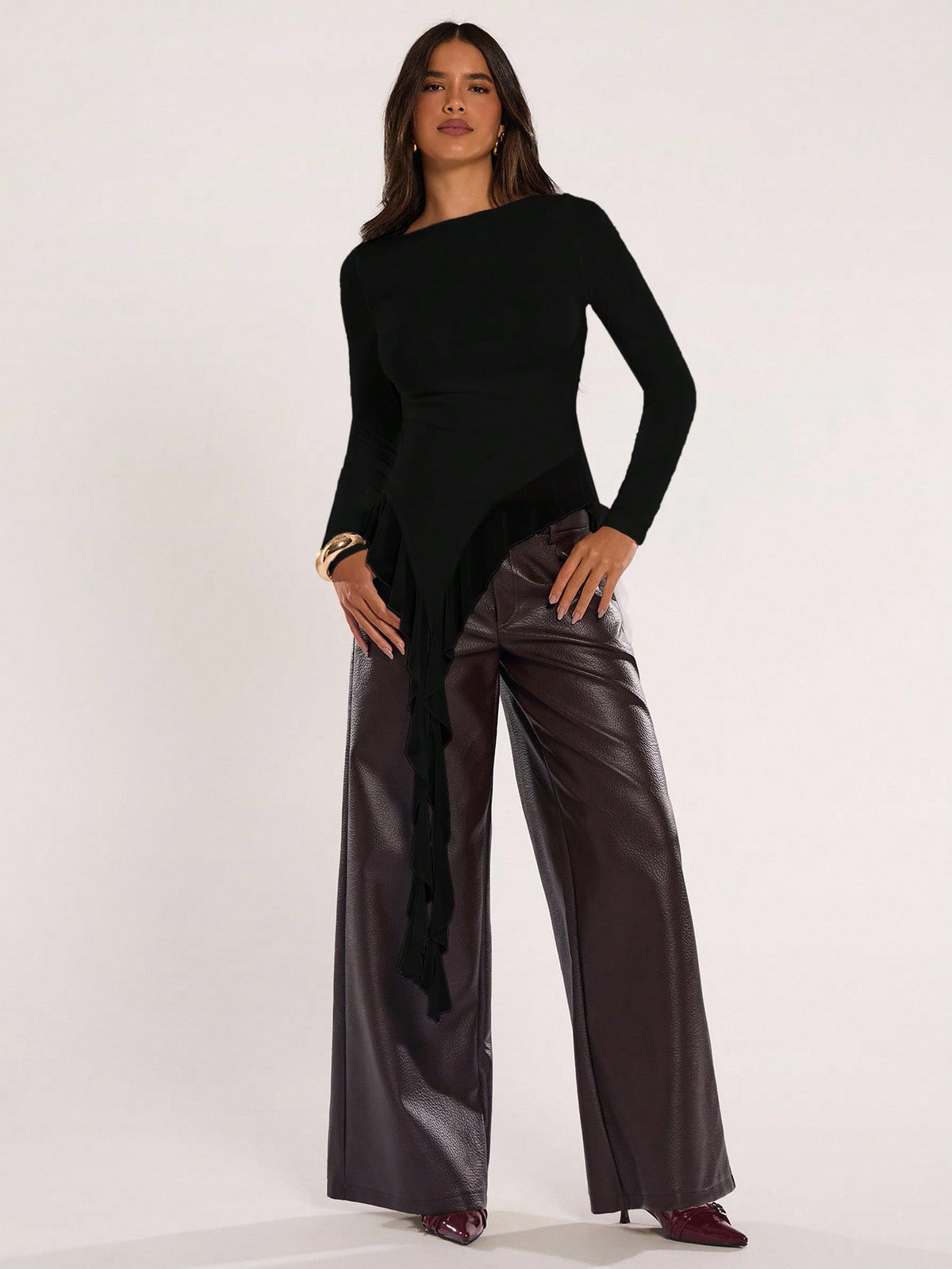 BAE Women's Casual Solid Color Asymmetrical Hem Flowy Top