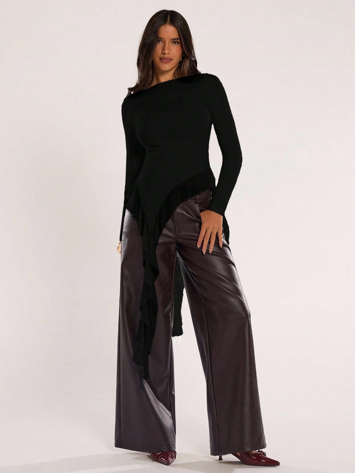 BAE Women's Casual Solid Color Asymmetrical Hem Flowy Top