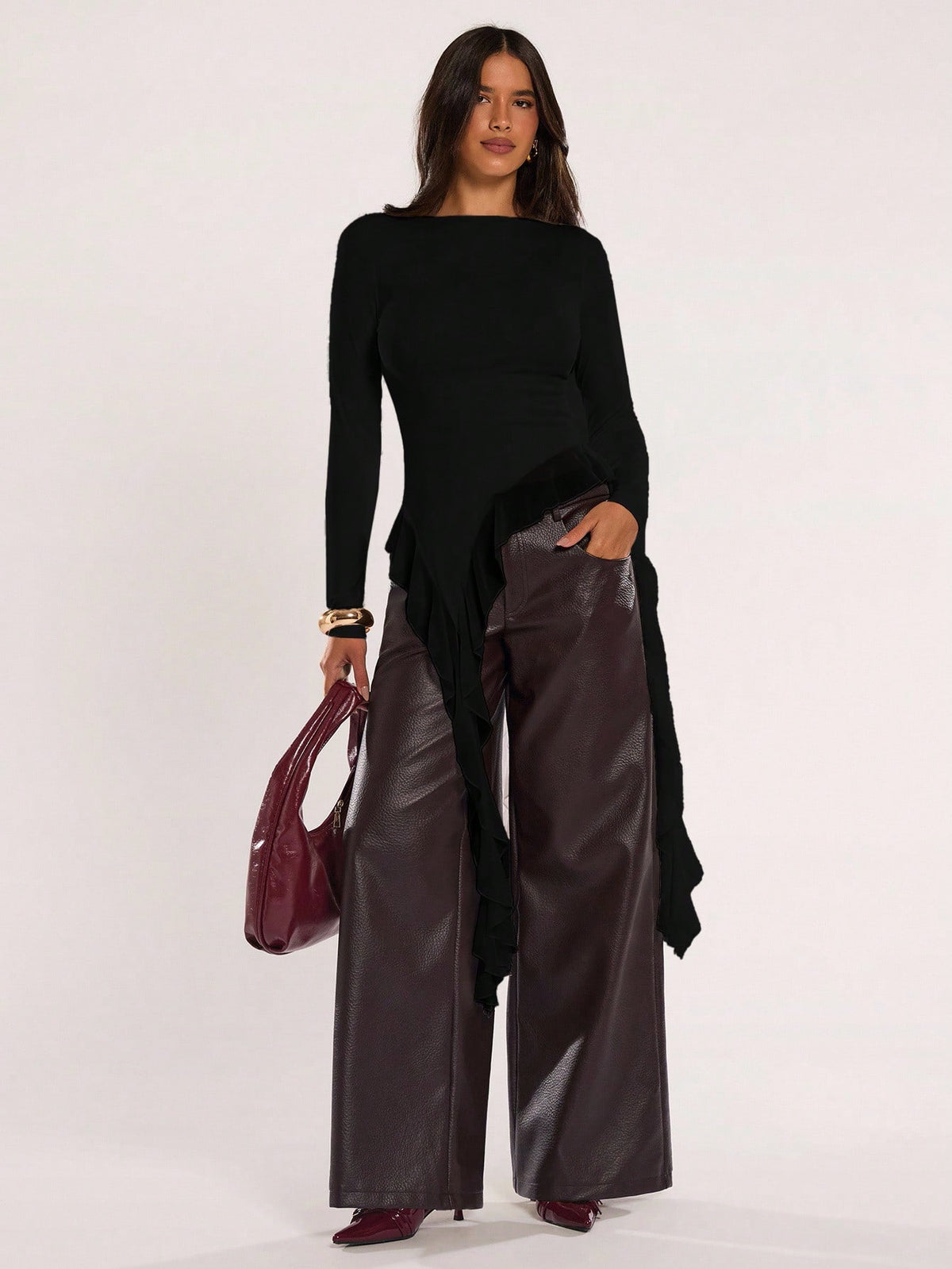 BAE Women's Casual Solid Color Asymmetrical Hem Flowy Top