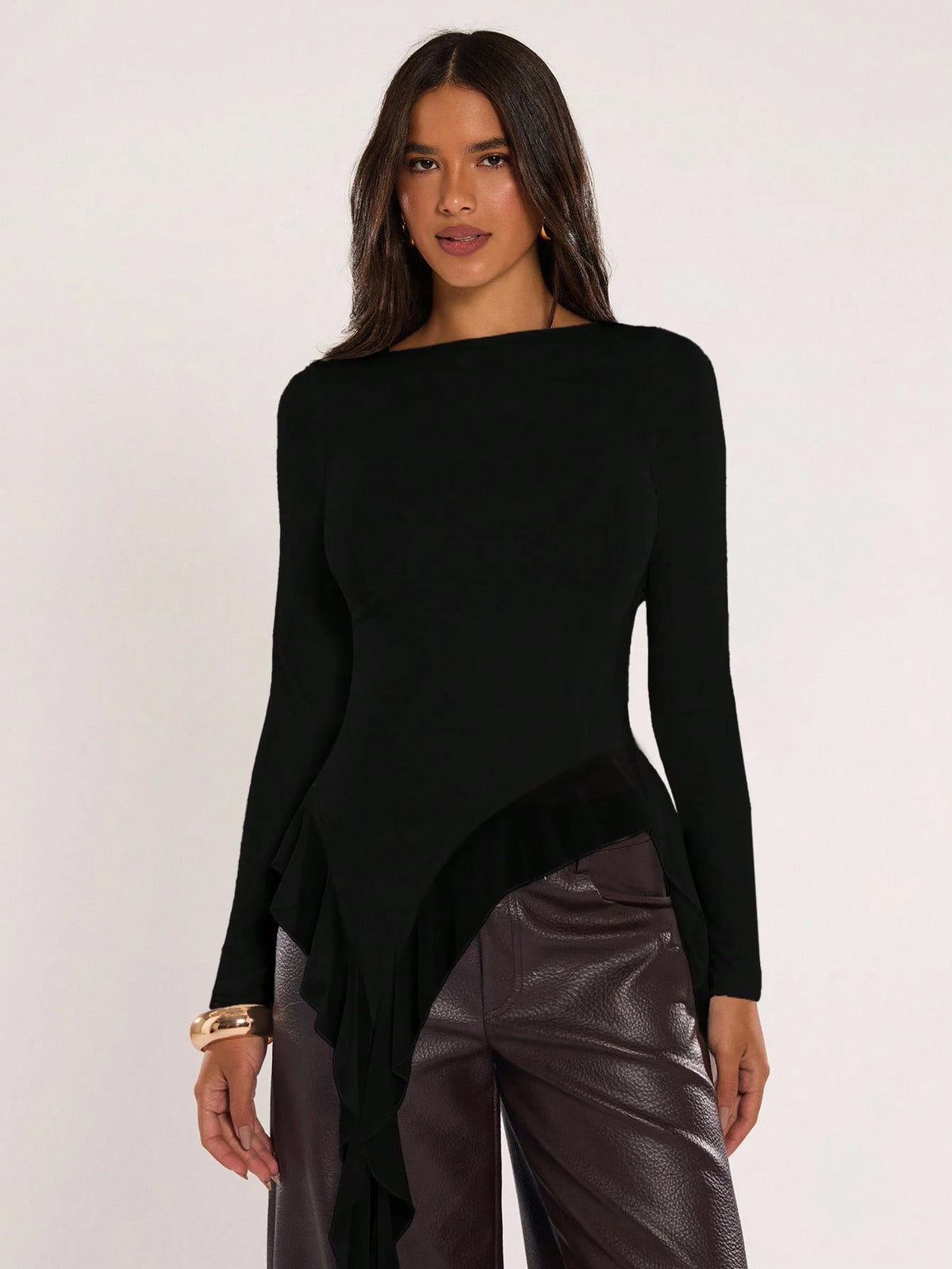 BAE Women's Casual Solid Color Asymmetrical Hem Flowy Top