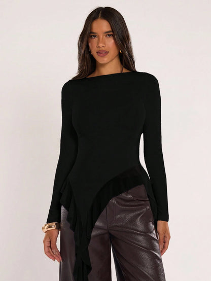 BAE Women's Casual Solid Color Asymmetrical Hem Flowy Top