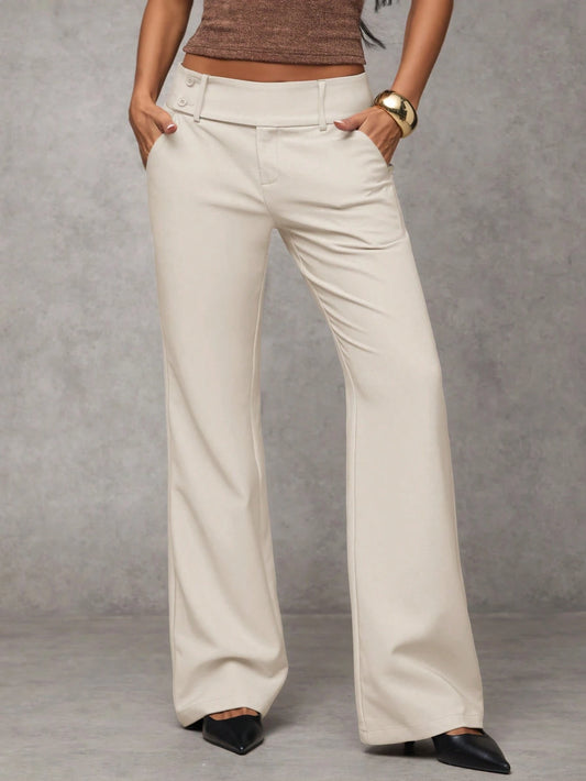 BAE Women's Solid Color Pocket Casual Flared Leg Pants,Fall,Fall Clothes For Women Pants Flare Leg Business Casual Women Pants Cream Pants