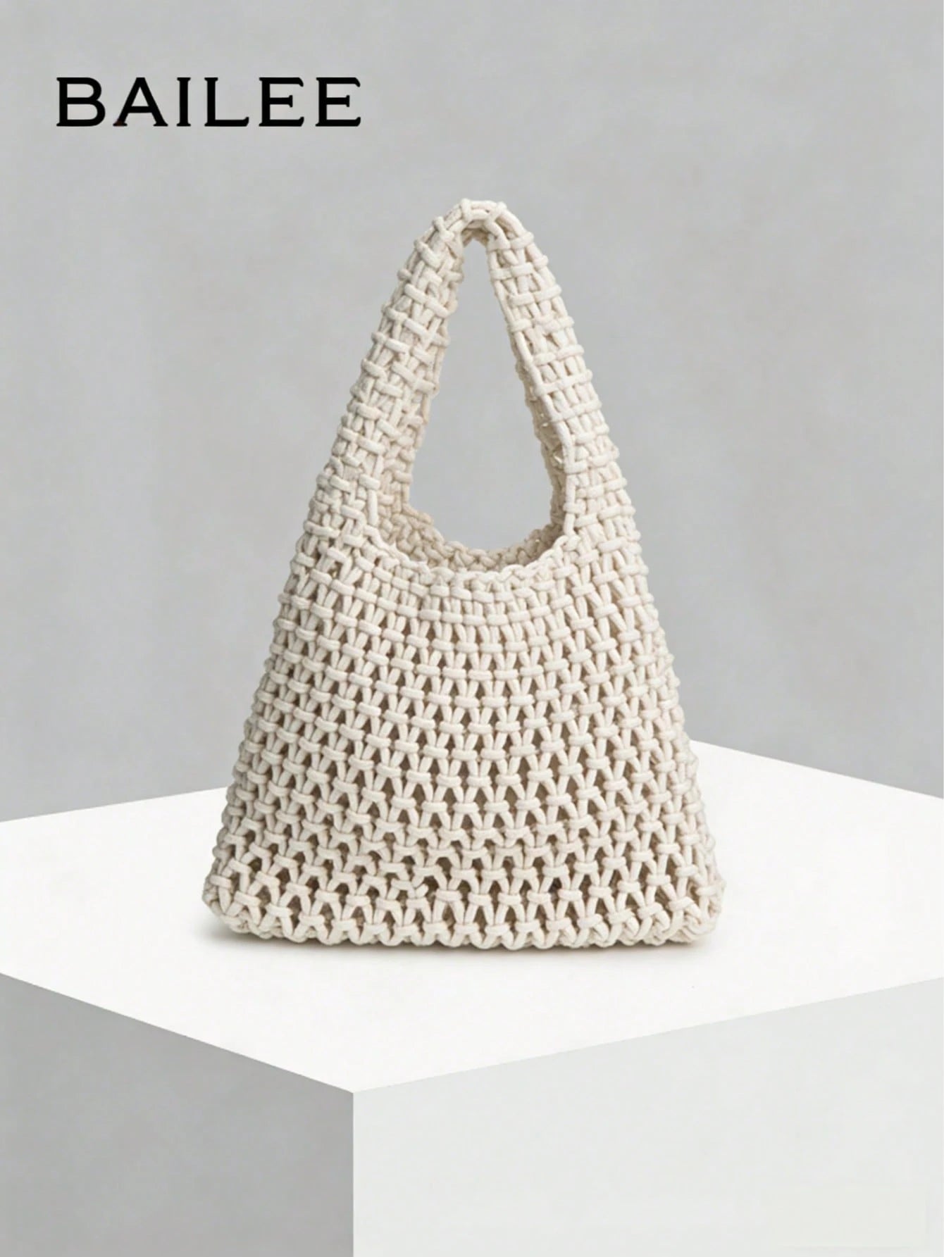 BAILEE Fashionable Colorful Polyester Yarn Hand-Woven Pattern Handbag With Ocean Charm, Suitable For Vacation