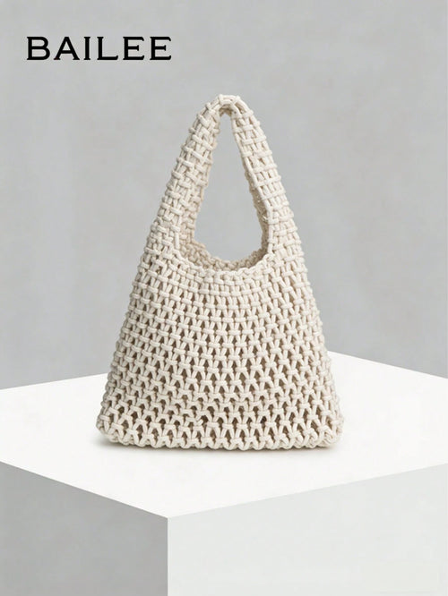 BAILEE Fashionable Colorful Polyester Yarn Hand-Woven Pattern Handbag With Ocean Charm, Suitable For Vacation