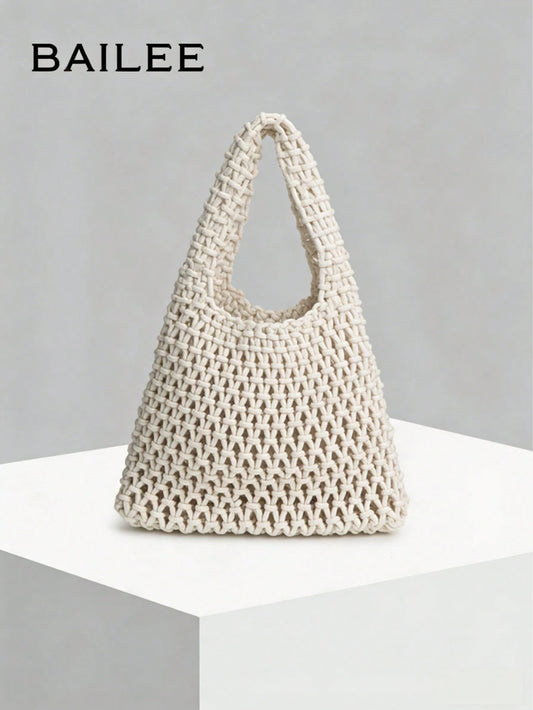 BAILEE Fashionable Colorful Polyester Yarn Hand-Woven Pattern Handbag With Ocean Charm, Suitable For Vacation
