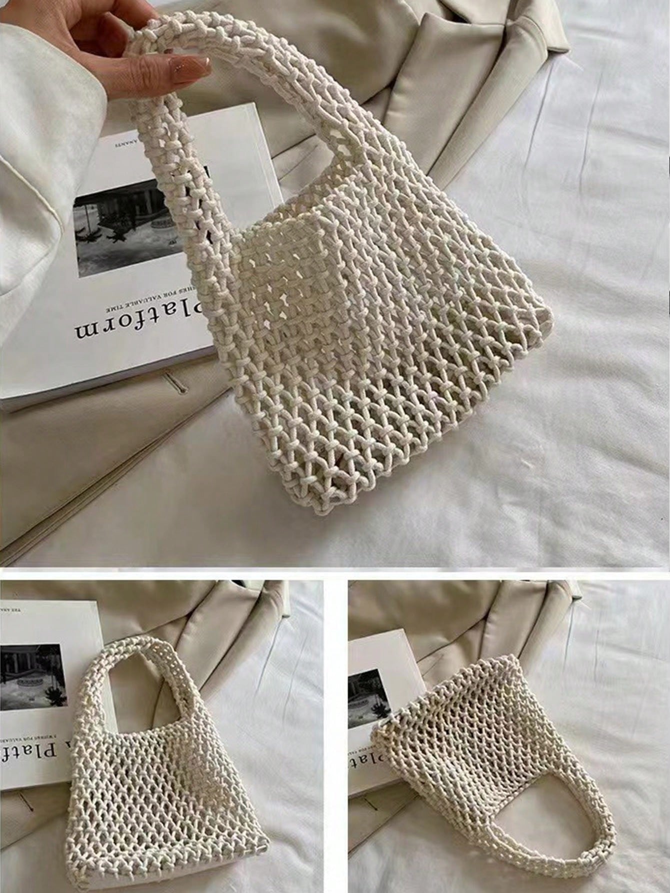 BAILEE Fashionable Colorful Polyester Yarn Hand-Woven Pattern Handbag With Ocean Charm, Suitable For Vacation