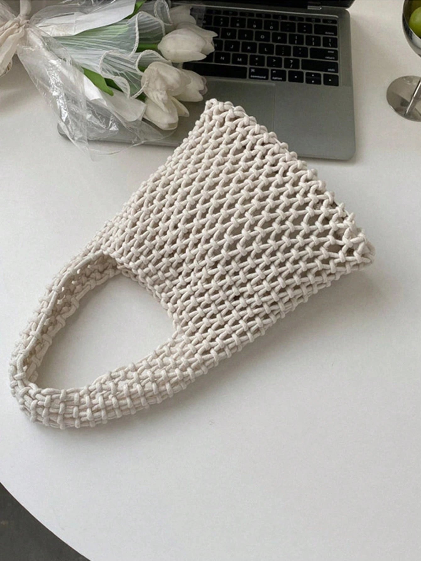 BAILEE Fashionable Colorful Polyester Yarn Hand-Woven Pattern Handbag With Ocean Charm, Suitable For Vacation