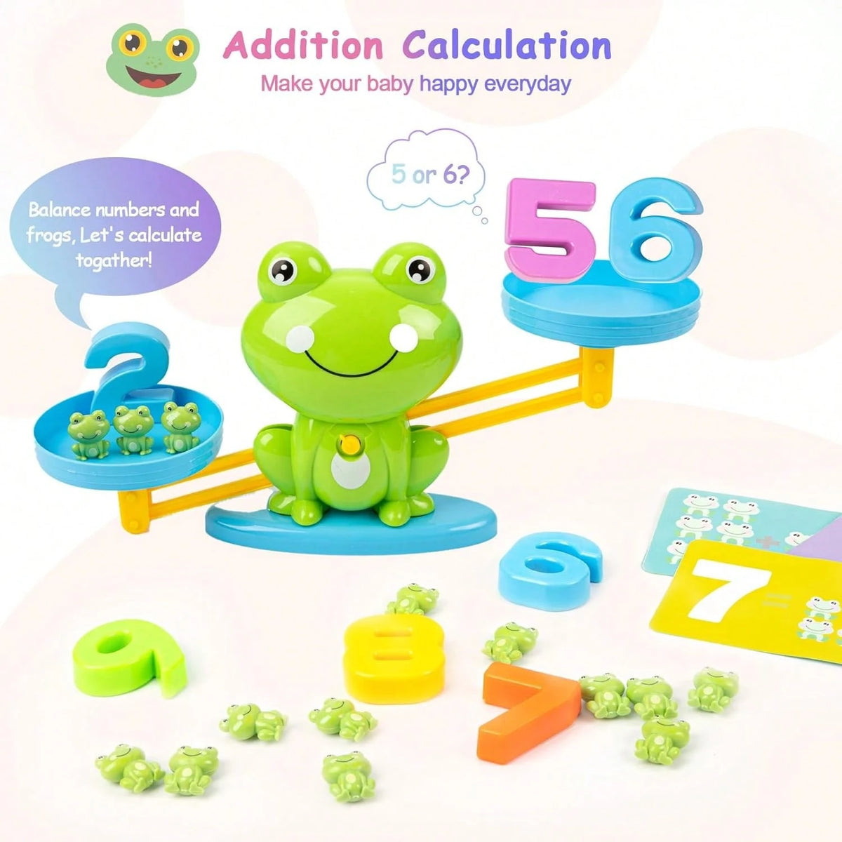 Balance Scale Math Learning Toy With Frog Balance Game, Numbered Blocks & Color Recognition Cards- Educational Counting & Weight Comparison Activity For, Preschool & Kindergarten- Durable Plastic,Vi