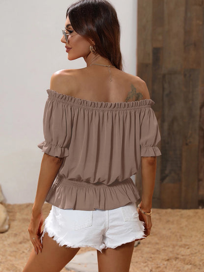 Balvessa Off The Shoulder Tie Front Blouse Peplum Top