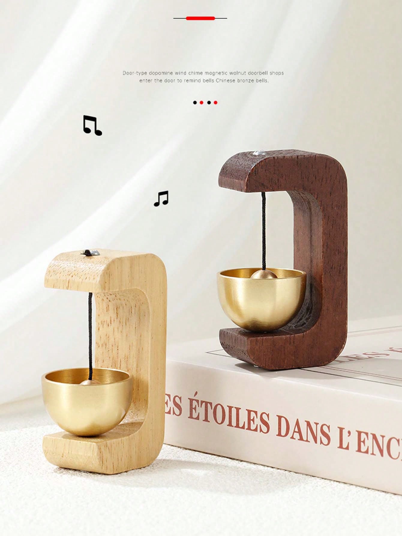 Bamboo Wind Chime, Magnetic Alloy Suction Door Bell, Beech Wood & Brass Material, Minimalist Gift Decor Metal Wind Chime