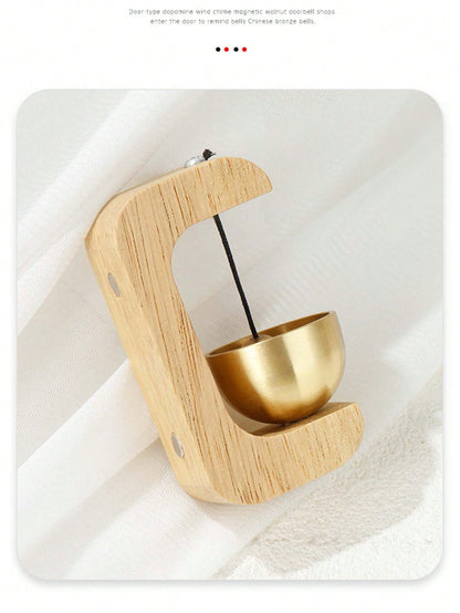 Bamboo Wind Chime, Magnetic Alloy Suction Door Bell, Beech Wood & Brass Material, Minimalist Gift Decor Metal Wind Chime