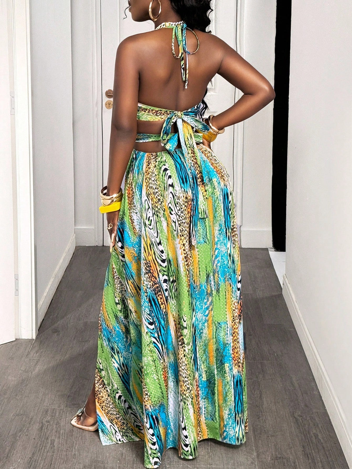 BamGleam Women Leopard Print Dress Green And Yellow,Summer,Casual,Holiday,Vacation,Holiday Boho All-Match Music Festivals Easter Nashville Birthday