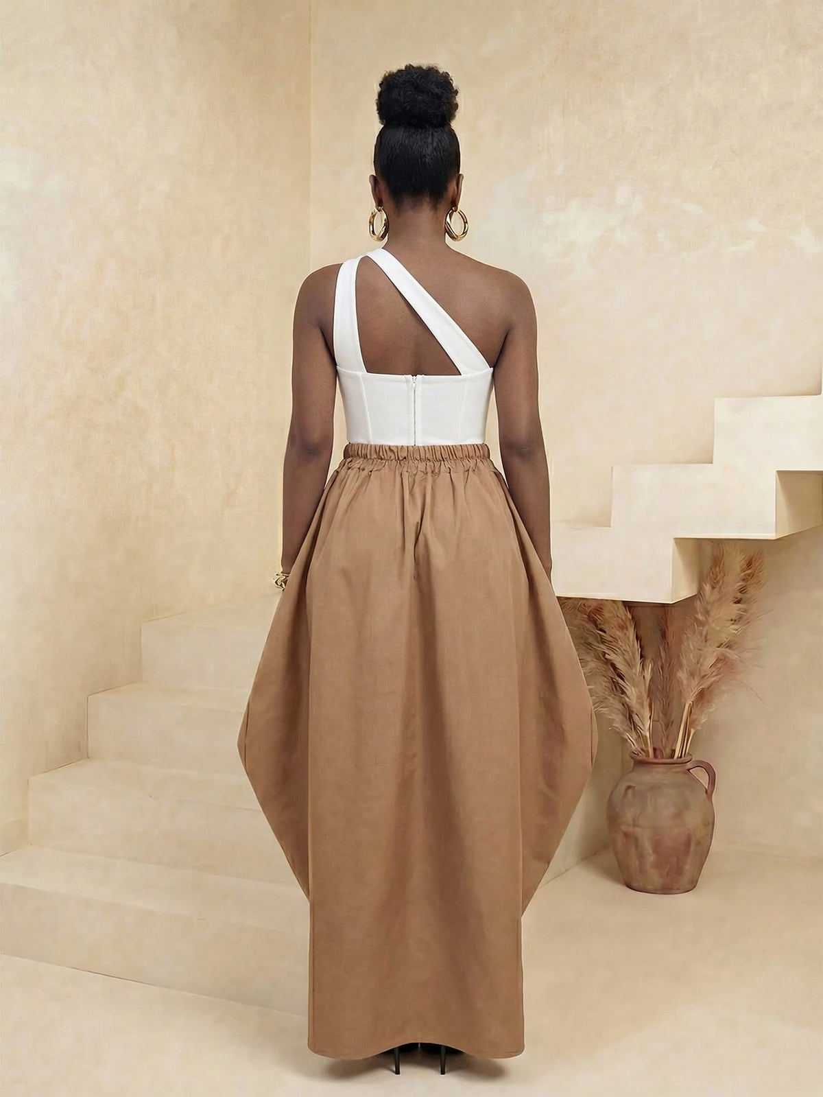 BamGlimmer Solid Dark Brown Oversized Casual Skirt, Elegant Vacation Autumn, All Design Fashion Resort Hip-Hop Style For Daily Wear, Parties And Back To School