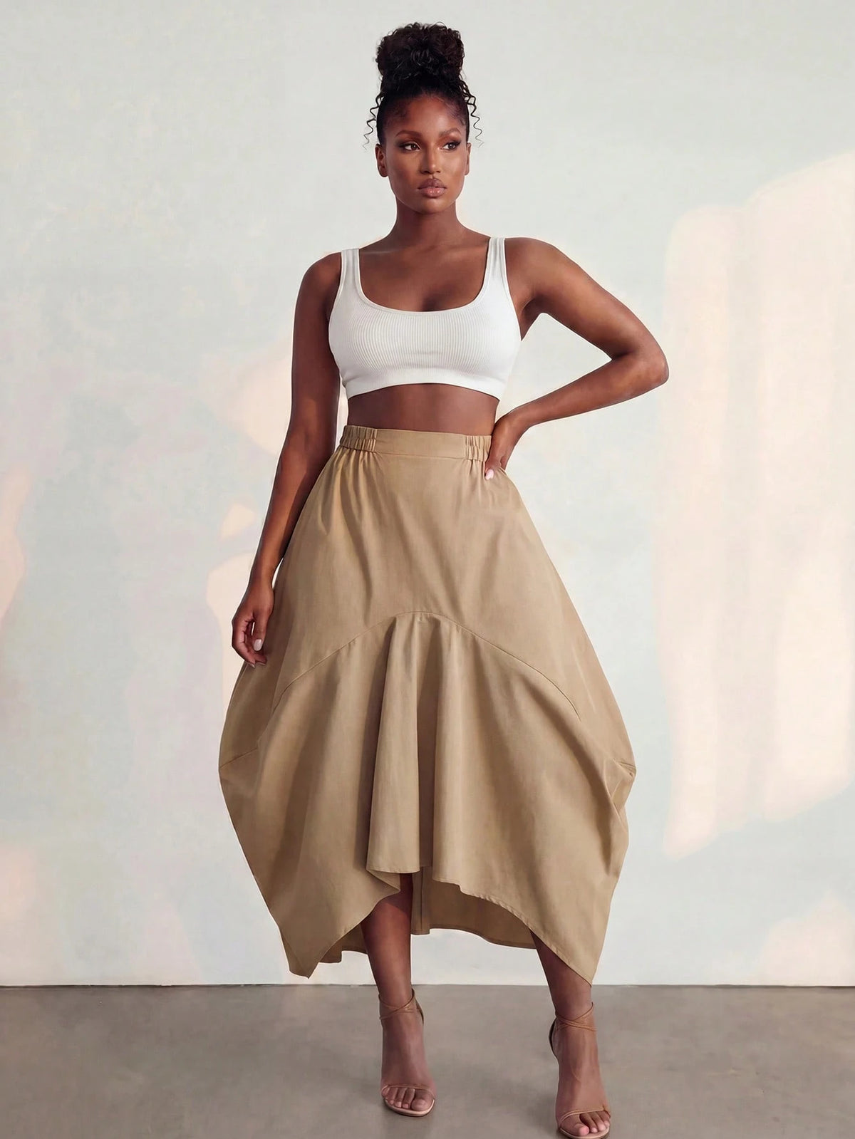BamGlimmer Summer Autumn New Design, Khaki Asymmetrical Skirt, Vintage Casual Luxury Style, Suitable For Travel Vacation, Daily Wear, Party, Date, Commute