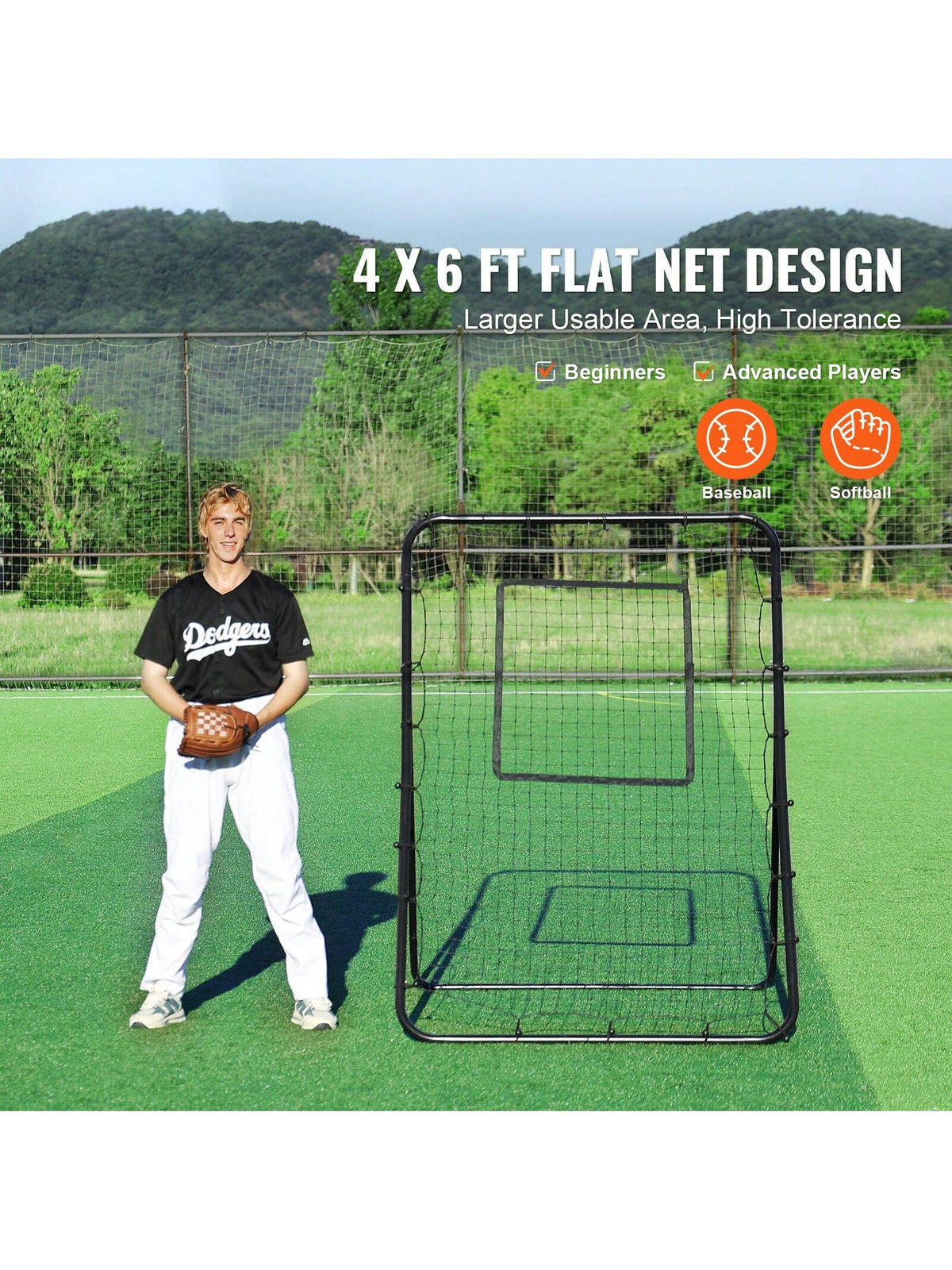 Baseball And Softball Rebound Net, 2 In 1 Left And Right Pitch Trainer, 3 Way Baseball PitchBack Baseball Pitch Rebound Trainer Nest, Rebound Net For Fielding/Throwing Practice 4&5 Adjustable Angles